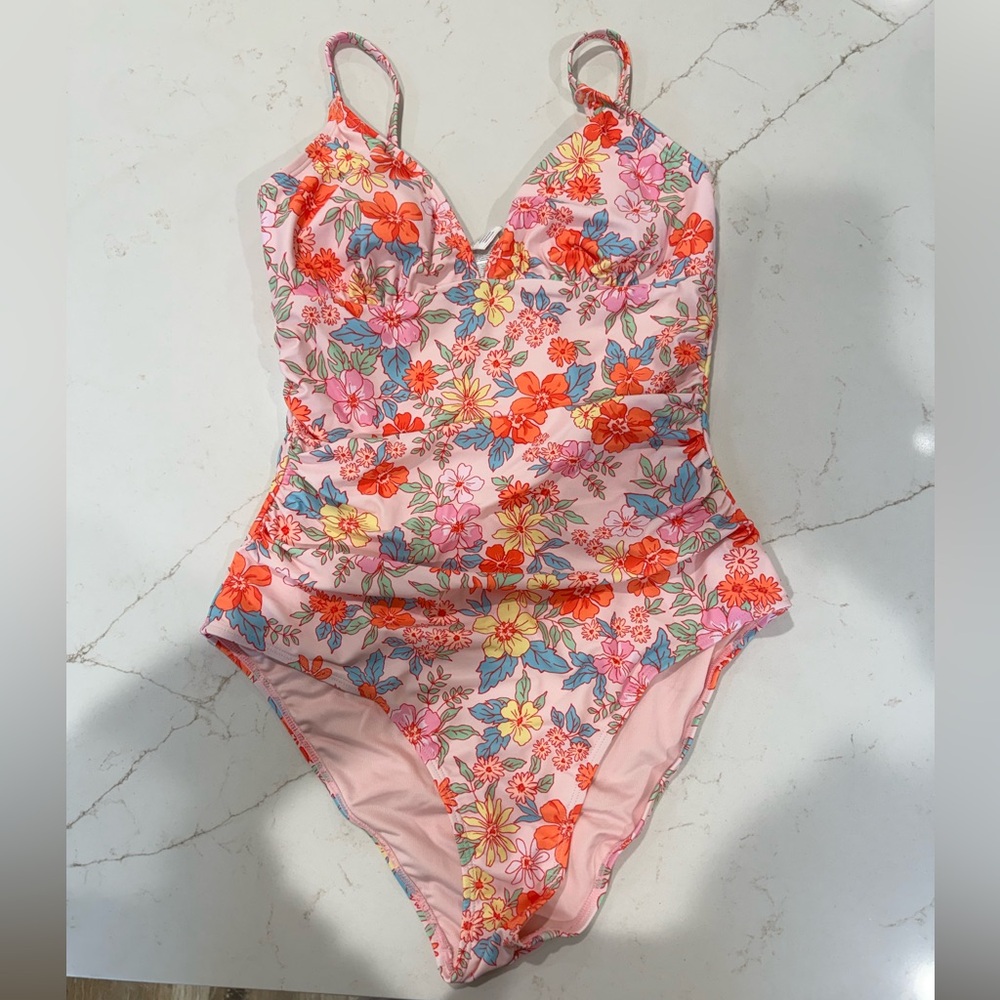 Cupshe Floral Pink One Piece Swimsuit Size M